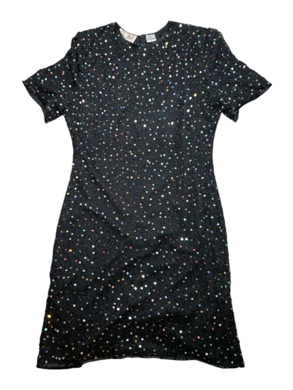 ✨ Vintage Laurence Kazar Silk Beaded and Iridescent Sequin Cocktail Dress Sz L ✨
